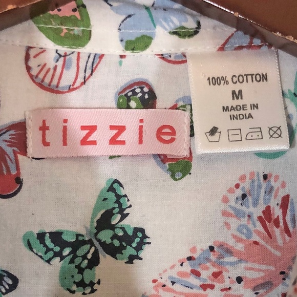 Tizzie Blue White Circle Pattern Button Down Shirt Size M - Picture 3 of 4